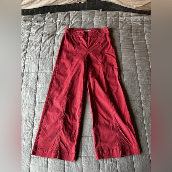 Loft Wide Leg Sailor Pant in Twill, Nantucket Red color, Size 2 - Picture 2 of 8